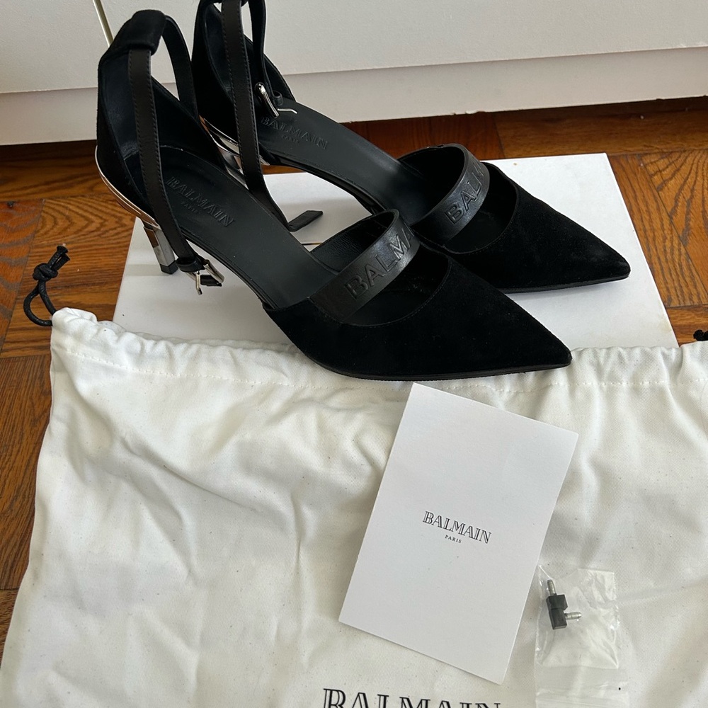 Balmain Black Strappy Pointed-Toe Heels